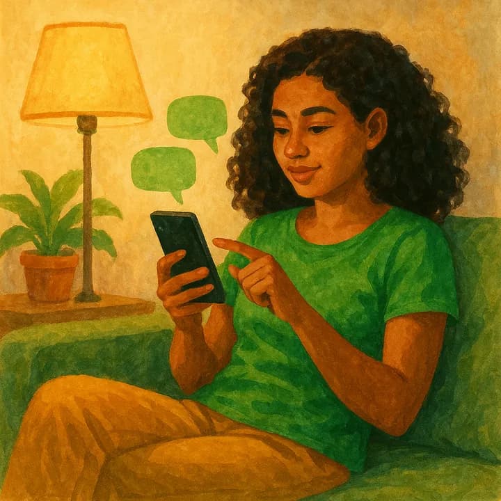 Cliente no sofá de casa fazendo um pedido pelo celular